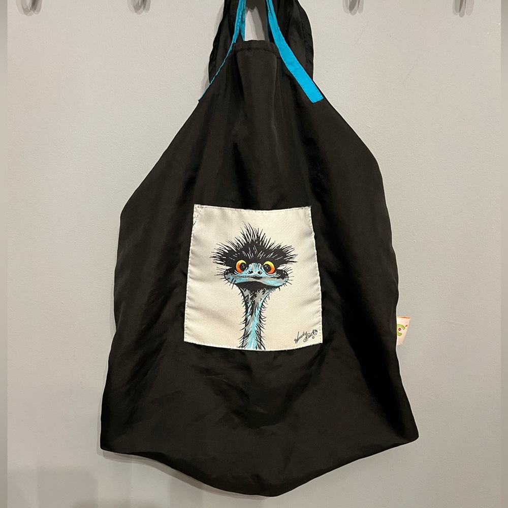 ONYA BAGS of Australia Black Reusable Nylon Shopping Bag with Emu Pocket